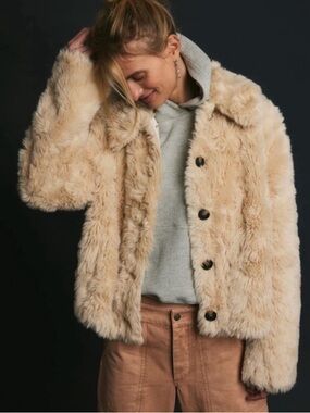 Free People Plush Faux Fur Jacket in Camel